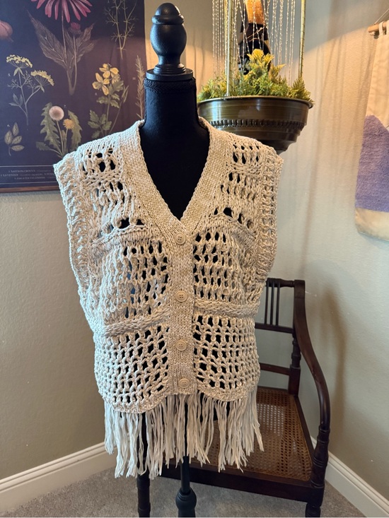 ASOS Tops - ASOS   Crochet Fringe Cardigan Vest in Cream